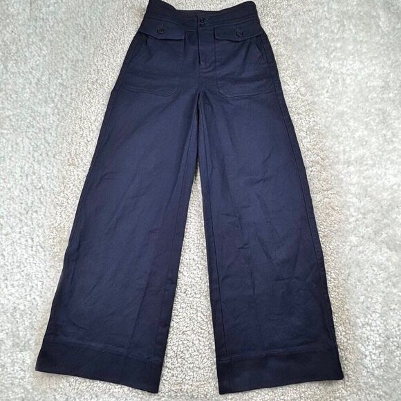 J. Crew Officer Patch Pocket Wide Leg Pant Twill Navy Blue - Picture 3 of 12